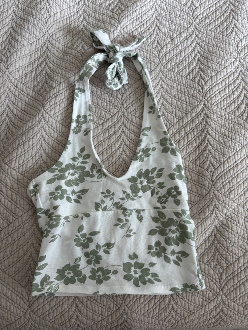 Hollister Cream Halter Tank with Sage Green Floral Print